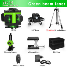 CLUBIONA 3D laserwaterpas, 12 lijnen, zelfnivellerend met afstandsbediening en accu, groen