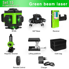 CLUBIONA 3D laserwaterpas, 12 lijnen, groen, zelfnivellerend met afstandsbediening en accu