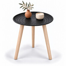 (Black) Round Tripod Side Table 40cm Wooden Legs