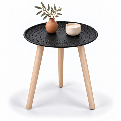 (Black) Round Tripod Side Table 40cm Wooden Legs
