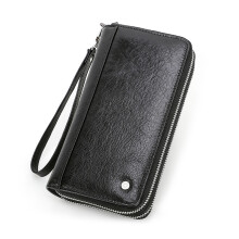 Contact, cartera de cuero para hombre, gran capacidad, doble cremallera, color negro