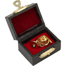 Réplica de trompa em miniatura, metal, dourado, com caixa de arrumação, para decoração