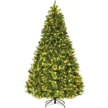 COSTWAY Árvore de Natal Artificial Verde, 240 cm, 600 Luzes LED, 81 Conos de Pino, Suporte de Metal, Interior