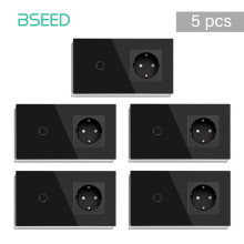 BSEED Interrupteur Tactile à Capteur, Prise Standard EU, Panneau en Verre, Rétroéclairage Bleu, Noir, Lot de 5