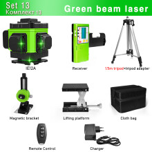CLUBIONA 3D laserwaterpas, 12 lijnen, groen, zelfnivellerend met afstandsbediening en accu