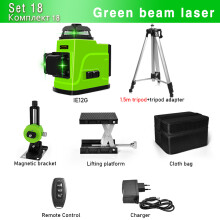 CLUBIONA 3D laser waterpas, 12 lijnen, groen, zelfnivellerend met afstandsbediening
