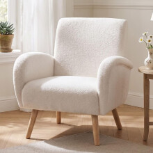 chairus Cadeira de Sala de Estar, Branco, Tecido de Lã Sintética, Madeira, 81 cm de Altura