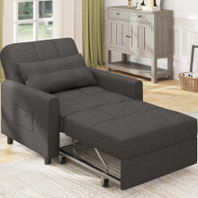 Bealife Cadeira Sofá Cama, encosto ajustável, cinzento escuro, para sala de estar e escritório