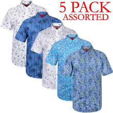(L, Aqua, Boat, Dark Blue, Grey, White) 3-5 Pack Mens Hawaiian Floral Short Sleeve Shirts