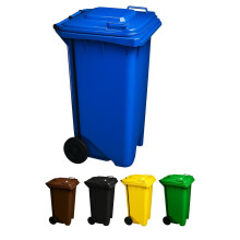 Jardin202, contentor de lixo de 120 L com pedal e rodas, polietileno de alta densidade, azul, exterior e industrial