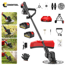 CONENTOOL Coupe-herbe électrique sans fil 21V, moteur sans balais, 25 cm, avec 2 batteries et poignée pliable