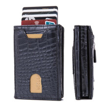 Zciti cartera de cuero PU para hombre, tarjetero con bloqueo RFID y caja de metal, negro