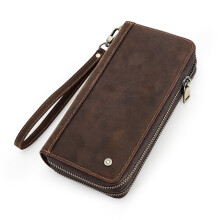 Cartera de cuero para hombre de Contact, tarjetero de gran capacidad, color Café