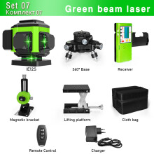 CLUBIONA 3D laser waterpas, 12 lijnen, zelfnivellerend, groen, met afstandsbediening en accu