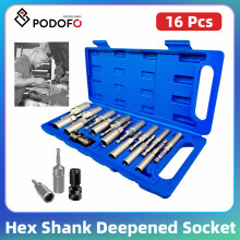 Podofo Lot de 16 Embouts de vissage profonds à tige hexagonale, Acier CR-V, pour visseuse pneumatique