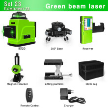 CLUBIONA 3D laserwaterpas, 12 lijnen, groen, zelfnivellerend met afstandsbediening en accu