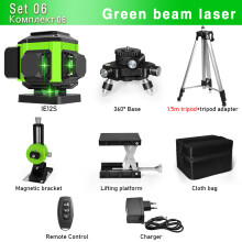 CLUBIONA 3D laser waterpas, 12 lijnen, zelfnivellerend met afstandsbediening en accu, groen