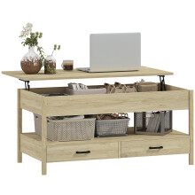 Homcom opklapbare salontafel, 100x50x48-62 cm, eikenhout, met lades en verborgen compartiment