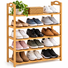 5 Tier Bamboo Shoe Rack Footwear Organiser Wooden