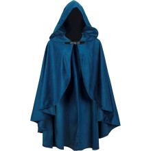 (Blue)Medieval Style Velour Cape With Hood For Cosplay And Themed Events Costume