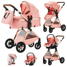 B.CHILDHOOD kinderwagen 3-in-1, combinatiekinderwagen met reissysteem, buggy met omkeerbare tweewegduw, Rose