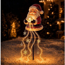 Christmas Snowman Magic Fountain Garden Stake Light, Solar Powered Cascading Star Snowflake Lights, Warm LED Glow, Magical Outdoor Yard Chri