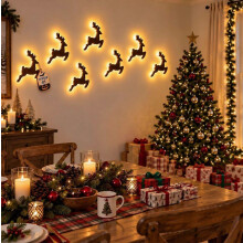 Detachable LED Wooden Reindeer & Santa Sleigh Christmas Wall Sign, Warm Ambient Light Decor, Flexible Layout Festive Lighting for Indoor Hol