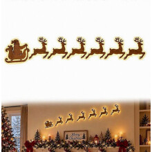 Weihnachtswanddekoration aus Holz mit LED-Beleuchtung: Weihnachtsmann und Rentier, abnehmbares, leuchtendes Rentierschlitten-Schild, warme, stimmungsv