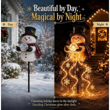Christmas Snowman Magic Fountain Garden Stake Light, Solar Powered Cascading Star Snowflake Lights, Warm LED Glow, Magical Outdoor Yard Chri
