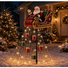 Christmas Snowman Magic Fountain Garden Stake Light, Solar Powered Cascading Star Snowflake Lights, Warm LED Glow, Magical Outdoor Yard Chri