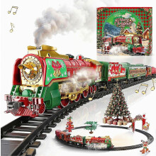 52pcs Set Christmas Electric Train Set, Steam Locomotive Railway Toy, Battery Operated Holiday Train Playset for Around Xmas Tree, Kids Chri