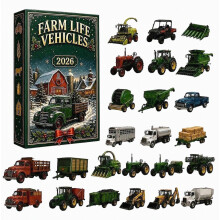 Adventskalender mit Landwirtschaftsmaschinen, 24 Tage, Weihnachten, 2D-Acryl-Fahrzeuge, Baumanhänger, Weihnachten 2026