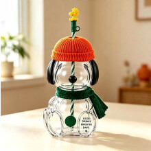 Cute Dog Glass Water Tumbler, Straw Design, Sculpted Ears & Paws, Full 360 Shape, Heat Resistant Drinking Cup