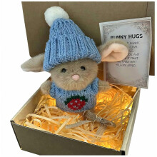 Lapin en peluche Positive Bunny, doux et lumineux - Bleu - Cadeau idéal pour Pâques, à offrir à la famille, aux collègues et aux amis.