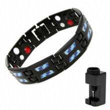 Titanium armband met magneetsteen, geavanceerde therapie, blauwe koolstofvezel, verstelbare lengte met maattool.