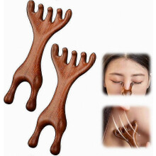 Meridian massagekam, 2-delige Guasha-tool voor ontspanning, Sandelhout massagetool voor hoofdhuid, ogen, gezicht, nek, schouders, Guasha-kam met vijf