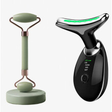 Draadloze nek- en gezichtsmassage met rollende massagefunctie, gezichtsverstrakking en massageroller voor gezichtsverzorging.