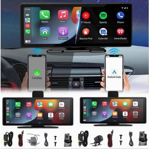 Display universale per Android Auto con CarPlay, dashcam e telecamera posteriore, Bluetooth, trasmettitore FM e mirroring dello schermo, centro di int 1