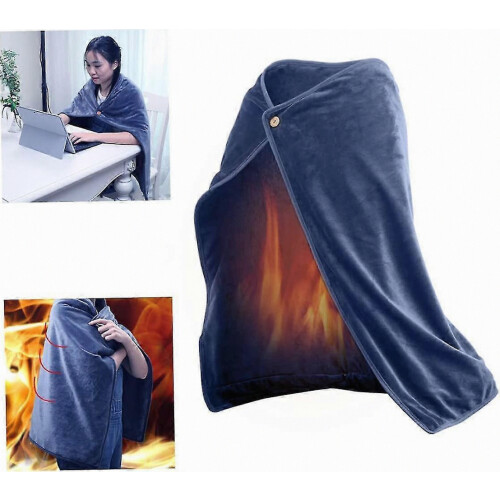 Usb Rechargeable Heated Plush Shawl Pad Warming Electric Blanket (grey) 2