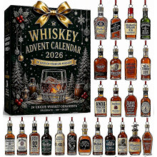 2D Whiskey Adventskalender 2026, 24 dagen kerstcountdown met mini-flesjes als ornamenten, verzamelbaar kerstcadeau voor whiskyliefhebbers hm