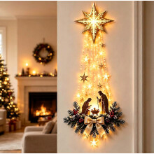 Christmas Lighted Star Hanging Decoration, Warm Glow Nativity Ornament, Bethlehem Star Wall Art, Festive Front Door Porch Holiday Display