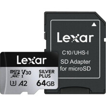 Carte mémoire microSDXC - LEXAR - Silver Plus 64 Go - V30 - 205 Mo/s lecture - 150 Mo/s écriture