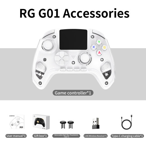 Anbernic RG G01, Manette de jeu sans fil, Blanc, Effet Hall, Compatible PC/Switch/Android