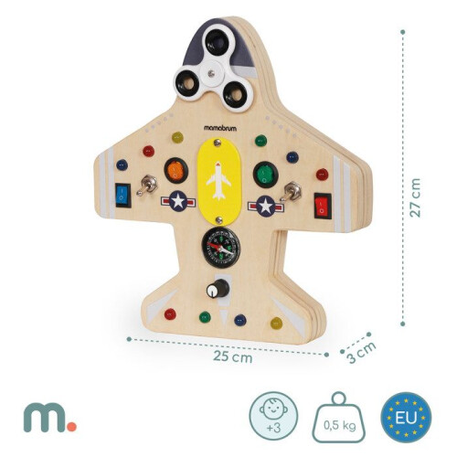 Manipulationsplatte - MAMABRUM - Flugzeug - Echte Kompass - Drehende Propeller - 10 bunte LEDs 2