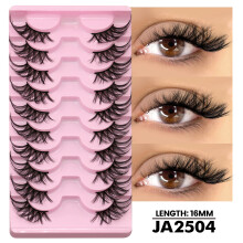 Lot de 10 paires de faux cils demi-bande, effet œil de chat, faux vison doux et volumineux
