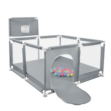 Parc pour bébé avec panier de basket, 126x126x66cm, aide à la marche, Gris foncé