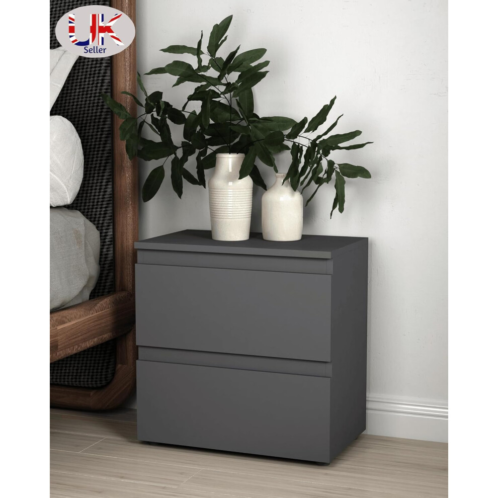 Spot On Dealz 2 Drawer Bedside Cabinet Bedroom Furniture Nightstand Storage-Grey