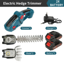 Taille-haie et tondeuse 2 en 1 électrique 24V, sans fil, batterie lithium-ion rechargeable, avec 2 batteries, Bleu