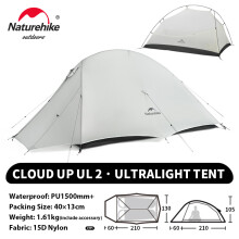Naturehike Cloud Up 2-persoons tent, ultralicht 20D, waterdicht, grijs