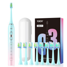YUNCHi Brosse à dents électrique sonique, 5 modes, 44000 VPM, étanche IPX7, avec 8 têtes et étui